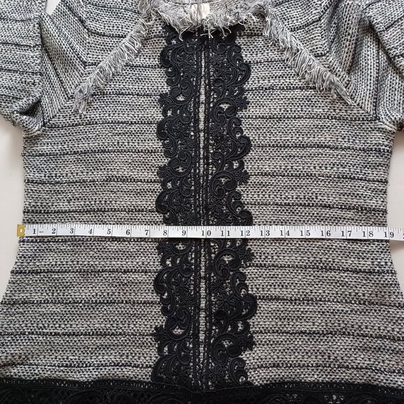 Chico’s Grey Black Lace Fringes Open Front Sweater - Picture 12 of 16